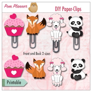 Printable Animal Paperclips: Panda, Poodle, Fox & Cupcake (Digital Download)