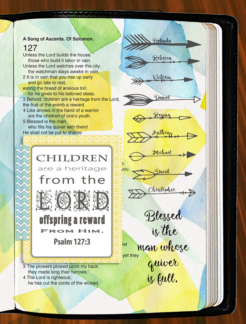 Blessed Bible Journaling Tip Ins, 3x4 Journal Cards, Project Life, Digital Scrapbooking, Yellow, Gray Printable image 2