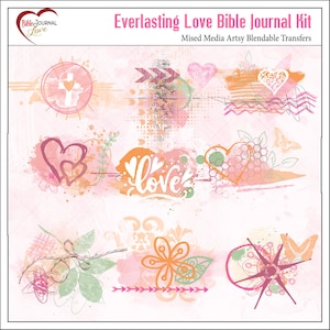 Everlasting Love Bible Journaling Kit Vintage Ladies, Mixed Media, Paint, Clusters, Travelers Notebook, Bible Verses in Pink Orange Peach image 8