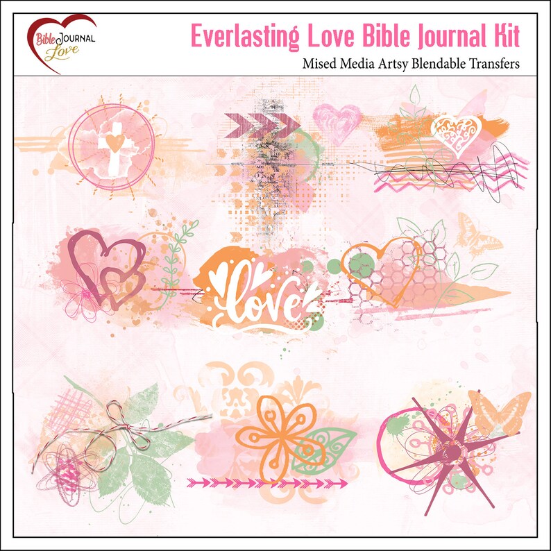 Everlasting Love Bible Journaling Kit Vintage Ladies, Mixed Media, Paint, Clusters, Travelers Notebook, Bible Verses in Pink Orange Peach image 8