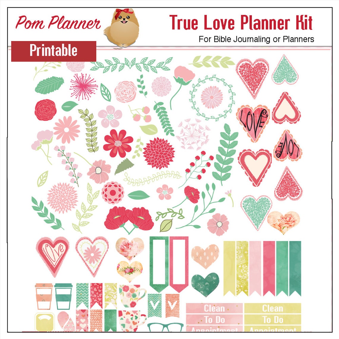 Feburary Planner Kit True Love Printable Planner Stickers Kit | Etsy