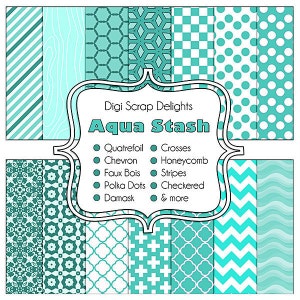 Aqua Scrapbook Paper, Instant Download, for Digital Scrapbooking, Web Design, Crafts image 1