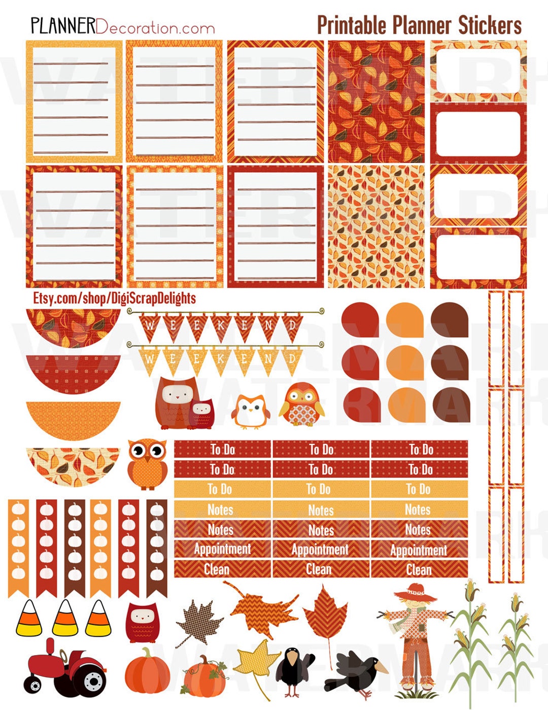 Autumn Days Printable Planner Stickers 1 Owls, Pumpkins, Weekend ...