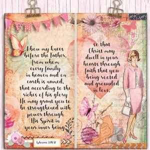 Everlasting Love Bible Journaling Kit Vintage Ladies, Mixed Media, Paint, Clusters, Travelers Notebook, Bible Verses in Pink Orange Peach image 5