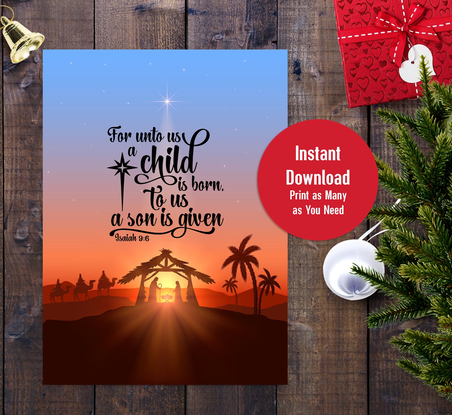 Printable Christian Nativity Christmas Card Unto Us A Child Etsy