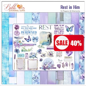 Rest in Him Bible Journaling Kit: Scripture Art, Floral Elements (Digital Download)