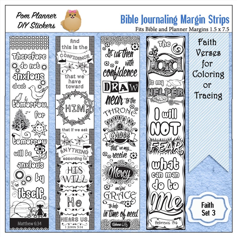 Printable Coloring Bible Journaling Margin Strips Faith Verses | Etsy
