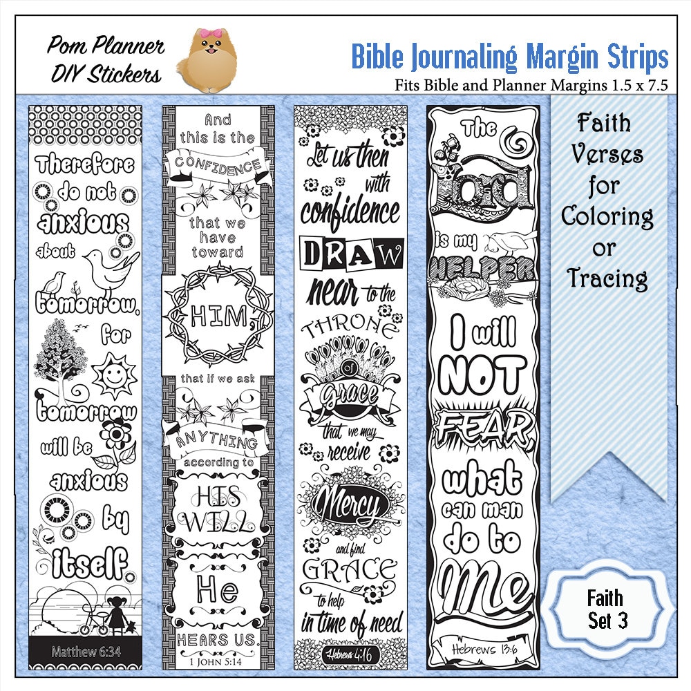 Printable Coloring Bible Journaling Margin Strips Faith Verses | Etsy