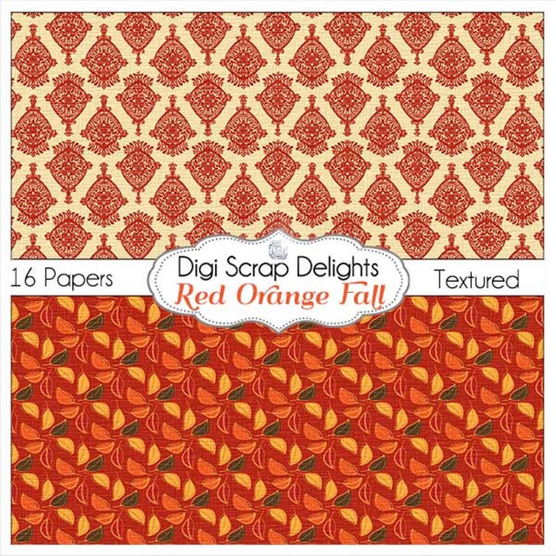 Red Orange Fall Digital Papers for Autumn Digital image 3
