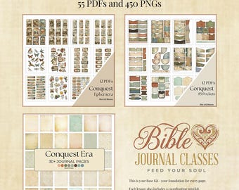 Kit per junk journal a tema Conquest / Materiale effimero biblico vintage, etichette (pacchetto di 50 file PDF stampabili)