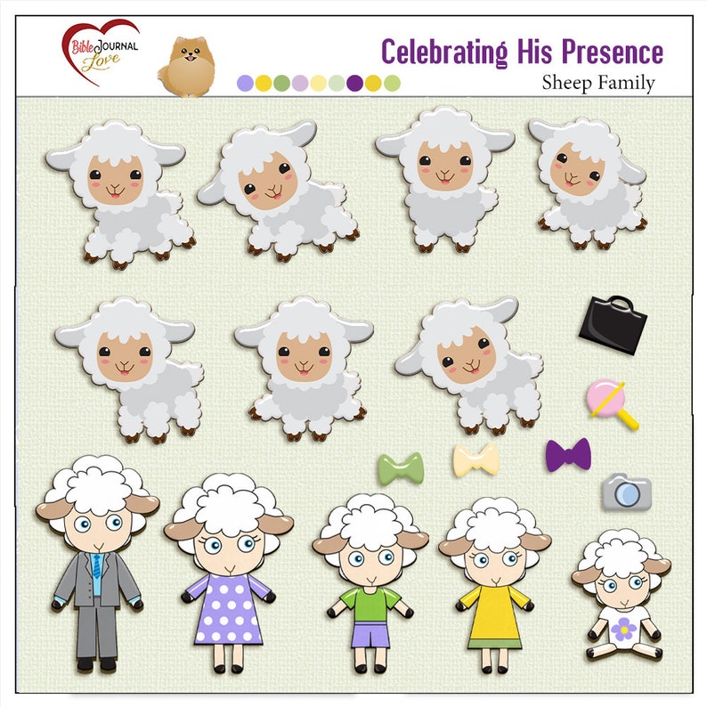 K&ouml;nnte beinhalten: Ein Set mit 10 digitalen Clipart-Bildern, die eine Schaf-Familie zeigen. Die Bilder beinhalten eine Schaf-Familie mit Vater, Mutter, zwei Kindern und vier L&auml;mmern. Die Bilder sind im Cartoon-Stil gehalten und eignen sich perfekt f&uuml;r die Verwendung in Scrapbooking, Kartenherstellung und anderen Bastelprojekten.