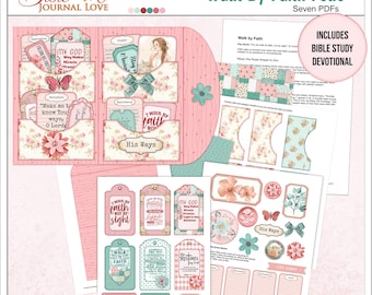 Walk By Faith Bible Journal Kit | Scripture Tags & Pockets, Junk Journal PDF and PNGS