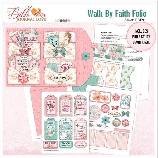 Walk By Faith Bible Journal Kit | Scripture Tags & Pockets, Junk Journal PDF and PNGS
