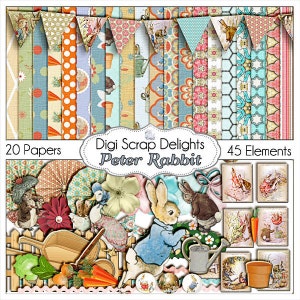 SALE Peter Rabbit Digital Scrapbook Kit, Instant Download, Beatrice Potter Clip Art, Baby Showers, Invites, Birthday image 1