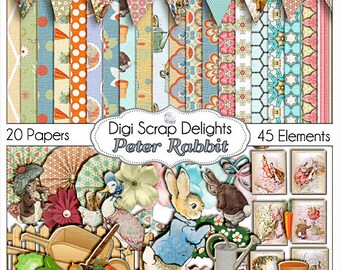 SALE! Peter Rabbit Digital Scrapbook Kit, Instant Download, Beatrice Potter Clip Art, Baby Showers, Invites, Birthday