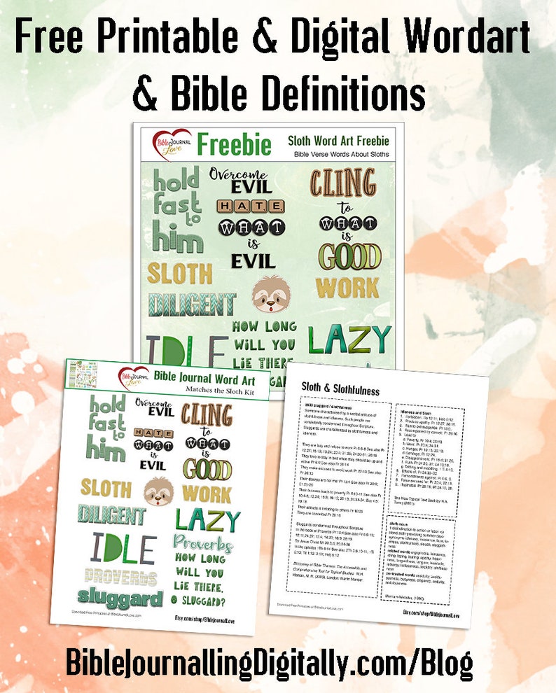 Sloth Bible Journaling Kit Printables and Digital Kits: Art | Etsy