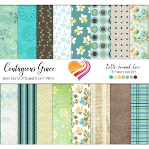 Teal & Yellow Scrapbook Paper: 16 Digital Craft Sheets (PDF)