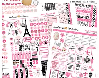 Paris Sticker Kit: Pinke & schwarze Pudel, Eiffelturm (PDF)