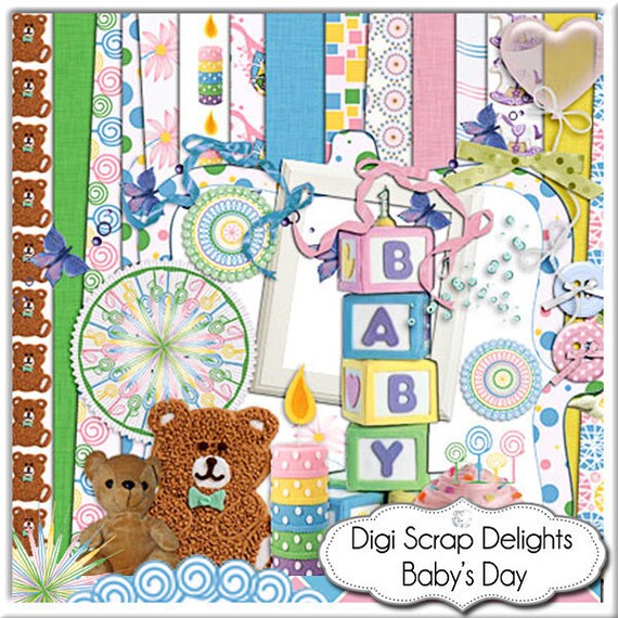 Items similar to Baby Scrapbook Kits Baby's Day Digital Scrapbooking