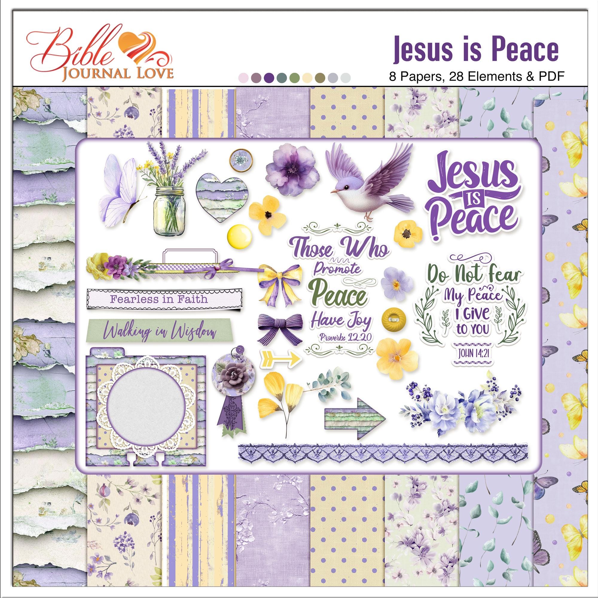 Jesus is Peace Bible Journal Kit | Christian Scrapbook, Faith Journaling, Printable and digital  Bible Art in Purples, Yellows, Greens