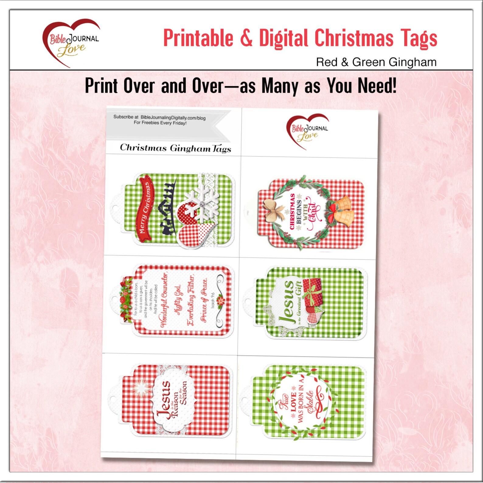 Christian Printable Christmas Tags Red Green Gingham Jesus | Etsy