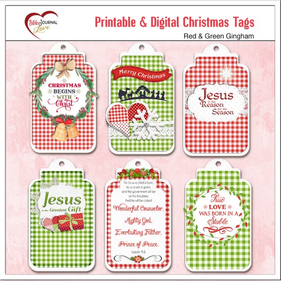 Christian Printable Christmas Tags Red Green Gingham Jesus | Etsy
