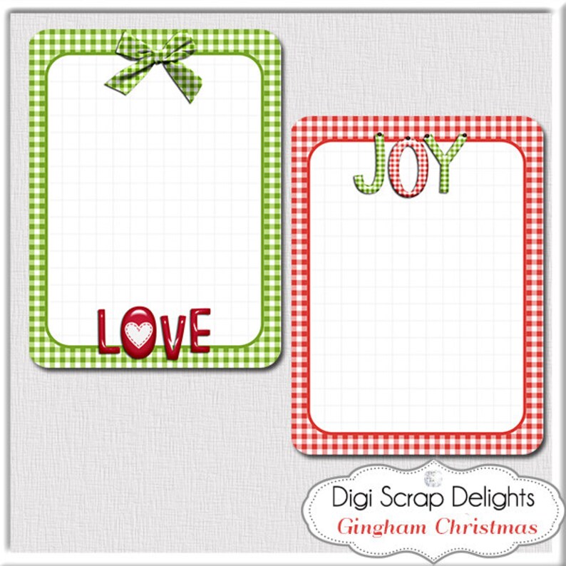 Christmas Gingham 24 Pocket Journal Cards, Printable, Red, Green Project Life Cards, Digital Scrapbooking image 5