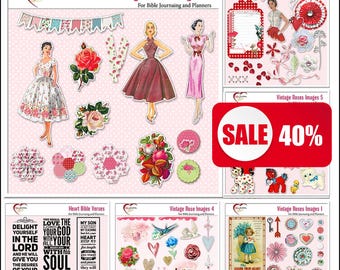 Vintage Rose Bible Journal Kit: Retro Ladies & Hearts (Digital Download)