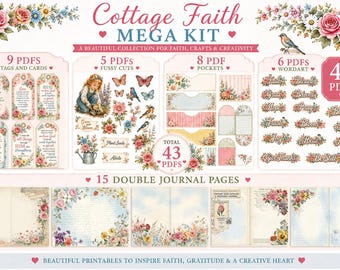 Cottage Faith Bible Junk Journal   Kit | Faith-Filled Vintage Printables,  25 printable PDFs
