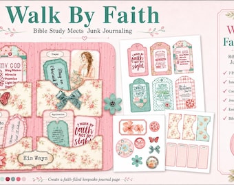 Walk By Faith Bible Journal Kit | Scripture Tags & Pockets, Junk Journal PDF and PNGS