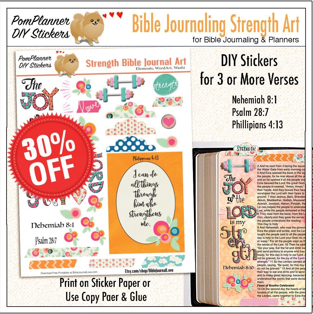 Printable Strength Bible Journaling Page Kit print on Sticker - Etsy
