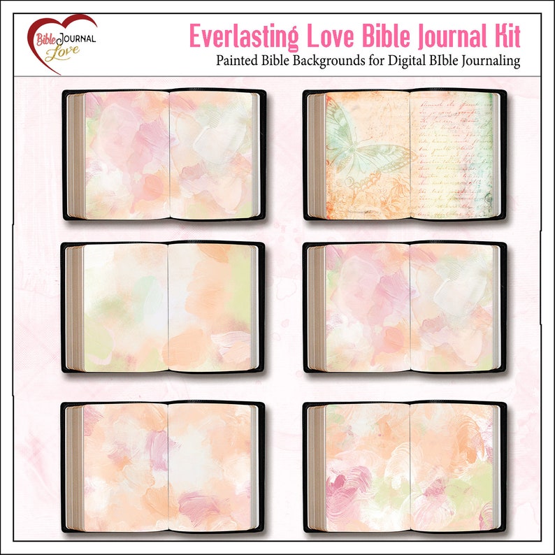 Everlasting Love Bible Journaling Kit Vintage Ladies, Mixed Media, Paint, Clusters, Travelers Notebook, Bible Verses in Pink Orange Peach image 7