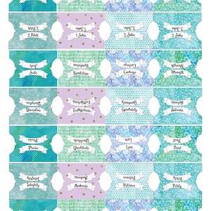 Printable Bible Tabs for Bible Journalling / 66 Books of the Bible / & Blank Tabs/ Blue, Green, Purple, Watercolor and Glitter image 4