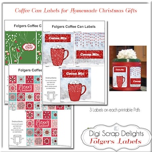 Printable Christmas Labels. Recycle Folgers Coffee Cans DIY You Print 3 ...