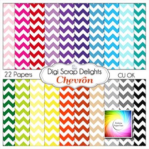Chevron Digital Scrapbook Paper: Rainbow Zig Zag Patterns (Instant Download)