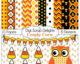 Candy Corn Clip Art, Owl,  Digital Papers Black Orange Yellow Fall / Autumn Teacher, Card Making, Crafts, Instant Download