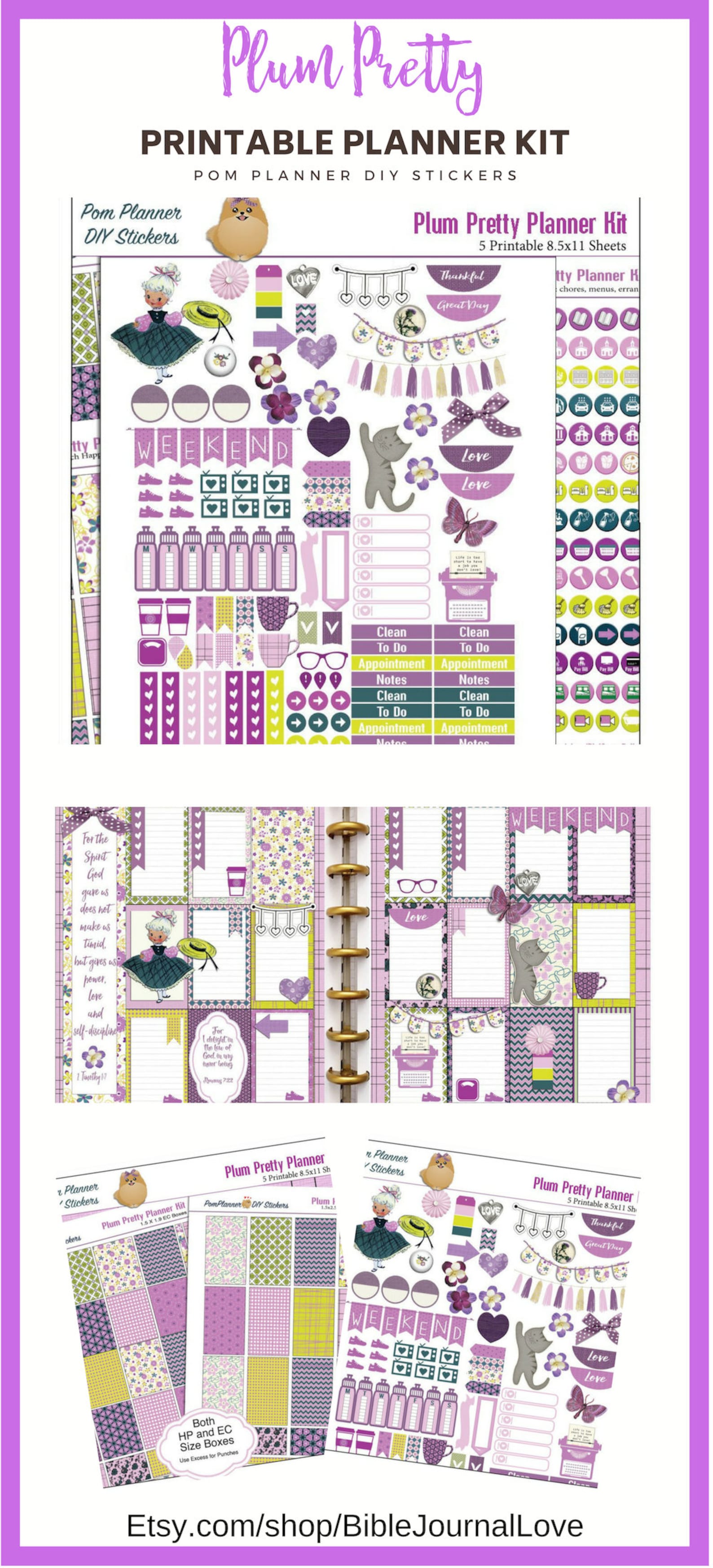 Planner Kit Plum Pretty Printable Stickers / 5 Pdf Clip Art - Etsy