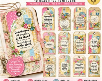 God's Love Bible Verse Tags | Christian Junk Journal Kit (Digital PDF)