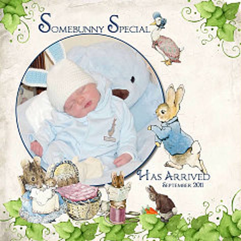 SALE Peter Rabbit Digital Scrapbook Kit, Instant Download, Beatrice Potter Clip Art, Baby Showers, Invites, Birthday image 5