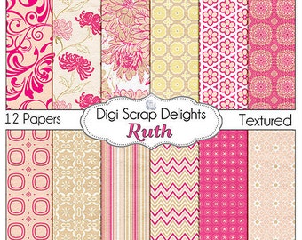 SALE 1.75 Pink Digital Papers: Ruth Scrapbook Paper for Digital Scrapbooking,Web Design, Card Making, Instant Download