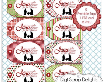 Jesus is the Reason Printable Christmas Labels & Tags  DIY You Print  8.5x11 PDF or Digital Scrapbooking PNGs Instant Download