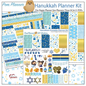 Planer Kit! Chanukka Printable Planner Kit Happy Planner Größe 1,5x2,5 Boxes Blau & Gold 3 PDFs Start von David Menora