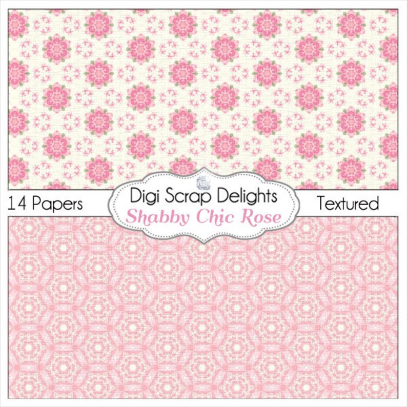 Shabby Chic Rose Papers Cath Kidson Style Digital Papers for Digital Scrapbooking, Card Making, Photo Backgrounds, Instant Download image 3