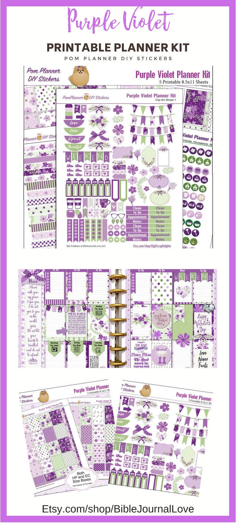 Planner Kit Purple Violet Printable Stickers / 5 Pdf Clip | Etsy