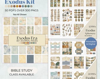 Kit per diario Exodus Junk / Effimere della Bibbia d'epoca, etichette (pacchetto da 50 PDF stampabili)