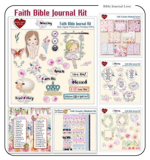 Bible Journal Kit: Digital & Printable Faith Travelers Notebook in  Watercolor Florals on Faith 
