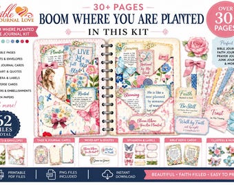 Floral Bible Journal Kit | Christian Scrapbook Printables (30 Pages, Digital Download)