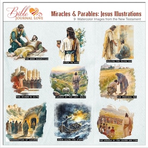 Wonderen en gelijkenissen van Jezus: bijbelillustraties in aquarel | Christian Art Bijbeljournaal, studie, zondag- of sabbatschool