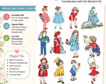 Vintage Children in Red, White, and Blue: Printable and Digital DIY Stickers