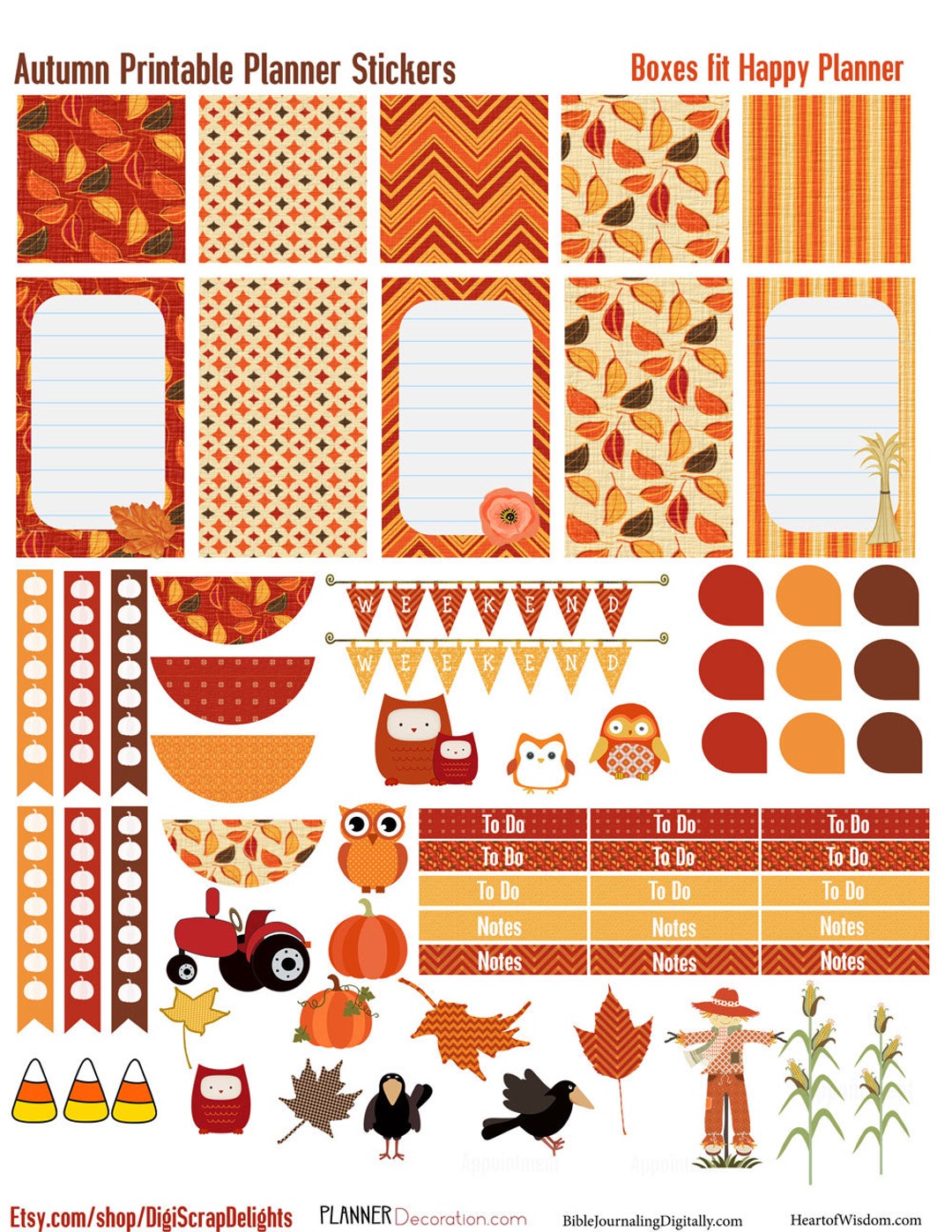 Autumn Days Printable Planner Stickers 1 for Happy Planner : - Etsy